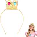 Semato Queen Hearts Peach Crown Headband for Halloween Cosplay Girls Tiara Princess Costume Crystal Crown for Party Gifts (Pink and Blue)