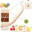 Wooden Kids Bow and Arrow Set - Safe for Ages 3+, Indoor & Outdoor Archery Gift Toys for Children, Boys & Girls, Includes 5 Arrows, 5 Fruit Targets, 1 Cotton Quiver