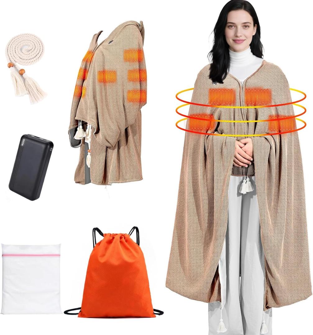 Wearable Heated Blanket Shawl 71"  43", Includes 1 20000mAh 22.2W Power Bank, 11 Heating Zones, 3 Heat Levels & 16H Timer,