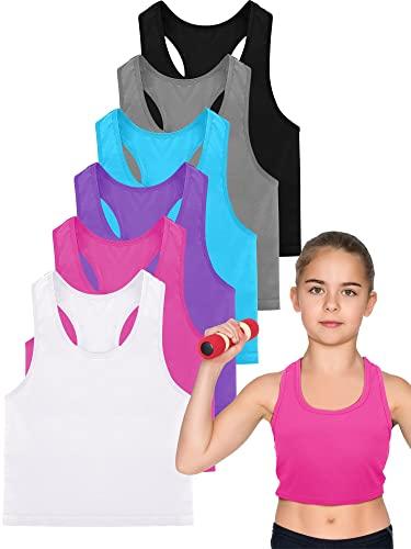 Geyoga 6 Pieces Girls Dance Tank Top Racerback Crop Top Sleeveless Dance Outfit for Ballet Hip Hop Athletic Wear L