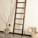 Blanket Ladder for the Living Room 6-Tier, Wooden Decorative Quilt Holder for Bed room, Wall-Leaning Towel Rack for BathroomRustic Farmhouse Ladders for Display. (Dark Brown)