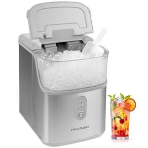 Frigidaire Countertop Crunchy Chewable Nugget Ice Maker, Compact, 33lbs per Day, Metallic Finish, 
Product Dimensions	12"D x 9.5"W x 14"H
Capacity	28 pounds