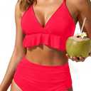 Tempt Me Women High Waisted Ruffle Bikini Set Two Piece Swimsuits Flounce Tummy Control Bathing Suit (L)