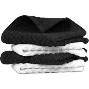 Infinitee Xclusives Premium Dish Cloth 100% Cotton 12 x 12 Inches |Pack of 4| - Ultra Soft Tea Towels - Highly Absorbent Kitchen Rags - Terry Dishcloth for Kitchen and Household Cleaning |Black|