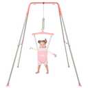 FUNLIO Baby Jumper with Stand for 6-24 Months, Infant Jumper for Indoor/Outdoor Play, Toddler Jumper for Baby Girl/Boy, with Adjustable Chain, Easy to Assemble & Store (with Stand) - Pink