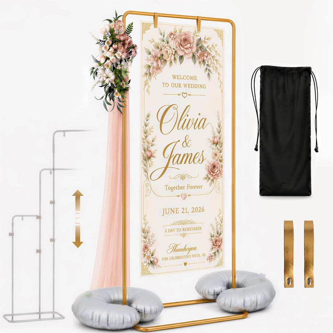 Yebo Adjustable Wedding Welcome Sign Stand, 78", 64", 50" - Gold with Full Accessories, Storage Bag – Seating Chart Display for Weddings & Graduation Party