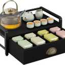 IBUYKE Tea Bag Organizer for Countertop,2 Tier Tea Box Organizer with Drawer,Wood Tea Bag Holder with Metal Frame,Tea Station Organizer for Kitchen Cabinet,Coffee Station,Office,Black UTCJ004B