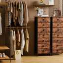 Furnulem Bedroom Dresser with 7 Drawers,Tall Industrial Fabric Chest of Drawers, Vertical Storage Tower Bedside Furniture in Living Room,Closet,Entryway-Sturdy Steel Frame(Rustic Brown)