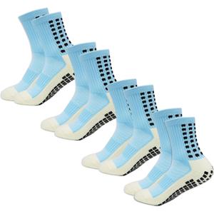 Yufree 4 Pairs Mens Grip Soccer Socks Non Slip Grippy Women Socks for Football Basketball Sports (One Size, Sky Blue)