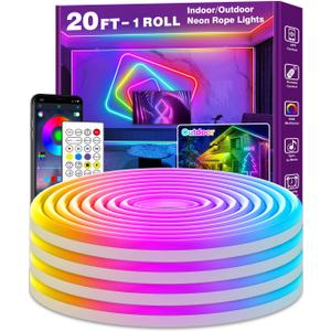 AILBTON 20Ft Neon Rope Lights,Flexible Led Rope Lights Control with App/Remote,Multiple Modes Rope Lights,IP65 Outdoor RGB Led Neon Lights,Music Sync Gaming Led Neons Light Strip for Bedroom Decor