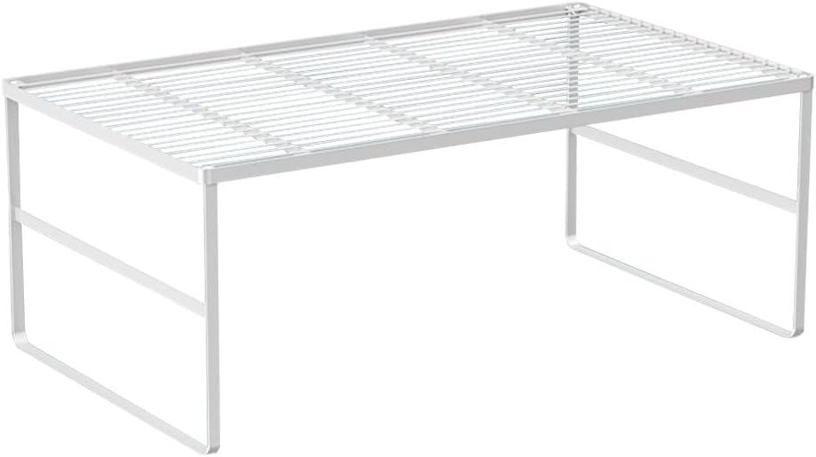 Kitchen Cabinet Storage Shelf Stackable Wire Spice Rack Organizer Heavy Duty Space Saver for Bathroom Bedroom Closet Laundry Room Office Countertop - White, Pack 1