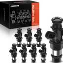 A-Premium Set of 8 Fuel Injector - Compatible with Chevy, GMC, Cadillac Vehicles - 4.8L 5.3L 6.0L - Silverado 1500 2500 3500 Tahoe Suburban Sierra Yukon Savana Envoy Escalade - Replace Part 17113698