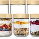 NETANY 6-pack 16oz Glass jars with Airtight Lids, Overnight Oats Containers with Bamboo Lids, Wide mouth Mason Salad jars, Glass Food Storage Containers for Snacks Yogurt Spice Sugar
