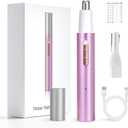 2025 Rechargeable Nose & Ear Hair Trimmer, Dual-Edge Blade Electric Clipper for Women Men, Facial & Eyebrow Hair Removal Tool, Powerful Motor, Painless, Easy to Clean (Pink)