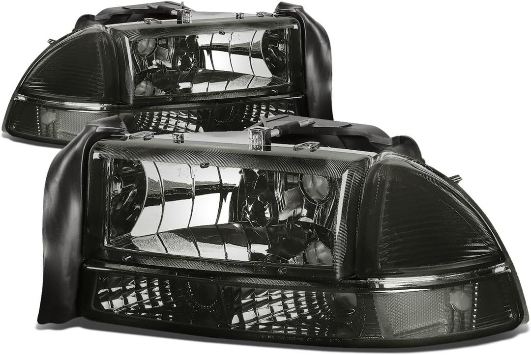 DNA MOTORING Pair Headlights Compatible with 97-04 Dodge Dakota / 98-03 Durango, Driver & Passenger Side, Smoke/Clear, HL-OH-DD974P-SM-CL1
