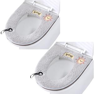 2Pcs Universal Waterproof Home Toilet Seat Cushion with Hanging Loop Bathroom Soft and Warm Washable toilet seat Cover Pads (Gray)