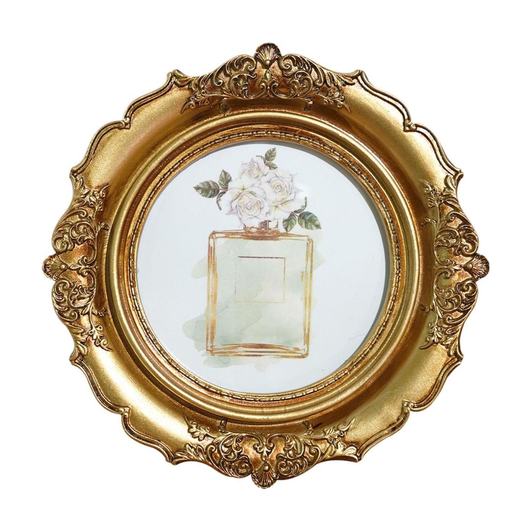 Round Photo Frame Photo Multipurpose Retro Decorative Tabletop Decor Wall Decor Hallway, Gold