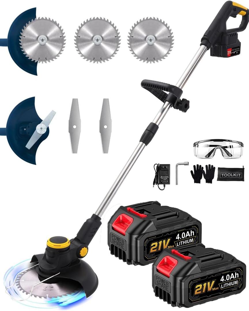 Cordless Weed Wacker, Electric Weed Eater Battery Powered with 2 x 4.0Ah Batteries & Charger, Brushless Lightweight Grass Trimmer/Brush Cutter for Yard Garden