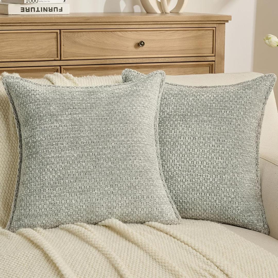 FUTEI Pack of 2 Solid Chenille Throw Pillow Covers 18x18 Inch Soft Grainy Textured Decorative Cushion Cases Modern Farmhouse Accent for Couch Bed Living Room, Dusty Blue