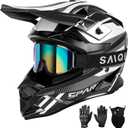 SPARK Adult Motocross Helmet Dirt Bike Helmets Full Face Motorcycle Off-Road Mountain E-Bike BMX MX ATV Helmet (with Gloves Goggles Mask) 4Pcs Set, DOT Certified, White Rocket, Large