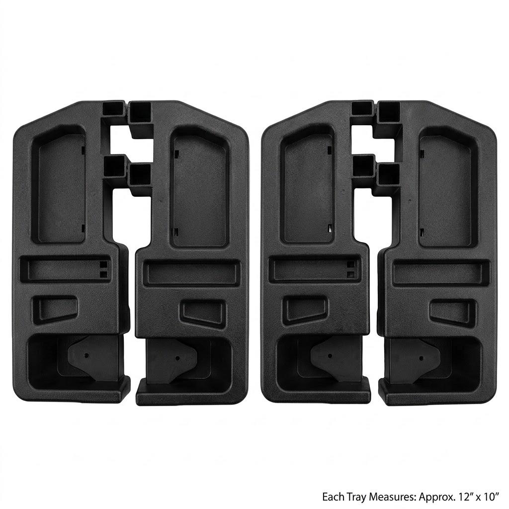 Under-Seat Organizer Trays for Trucks – Custom Molded Storage Dividers, Set of 2, Features varying section sizes designed to hold everything from small hardware and electronics to larger tools., 12'' x 10''