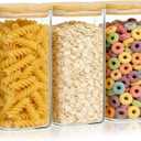 KEYWING 50oz Airtight Glass Storage Containers with Lids Set of 3, Square Glass Jars with Bamboo Lids, Kitchen Pantry Storage Canister for Flour, Sugar, Cereal, Coffee Beans, Pasta, Cookies & Tea