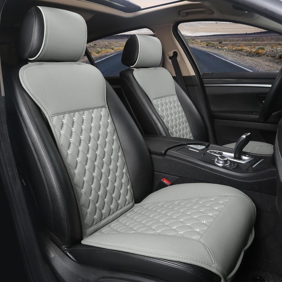 Black Panther 1 Pair Car Seat Covers, Luxury Car Protectors, Universal Anti-Slip Driver Seat Cover with Backrest,Diamond Pattern (Light Gray)