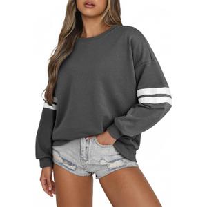 Acelitt Women Casual Long Sleeve Crewneck Color Block Sweatshirts Pullover,S-XXL (Gray, M)