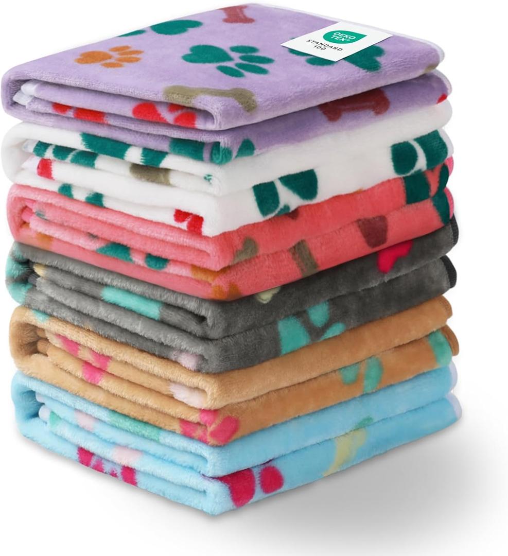 Luciphia 1 Pack 6 Dog Blankets Cat Soft Fluffy Fleece Pet Blanket Warm Cute Print Design Puppy Kitten Doggy Bone Medium(30"x20")