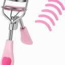 MERVK Stainless Steel Eyelash Curler with Built-in Comb Pinch Pain-Free Suitable for Any Eye Shapes and Sizes, with 5 Silicone Refill Pads (Light Pink)