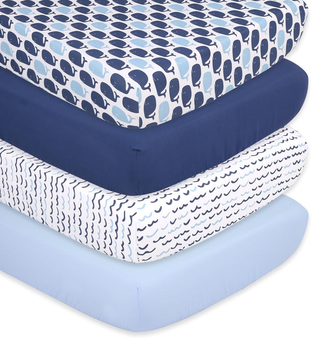 The Peanutshell 4-Pack Fitted Crib Sheet Set - Super Soft & Breathable Baby Girl or Boy Crib Sheets, Nursery Decor, Fit for Standard Crib Mattress Sheet - Nautical