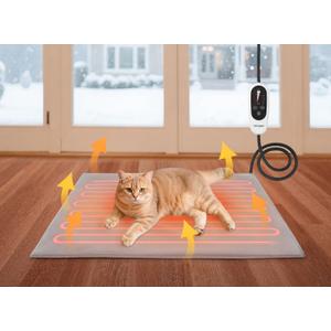Velvopet Pet Heating Pad for Cats and Small Dogs  Heated Cat Bed with 4-Level Timer & 6-Level Temperature, Waterproof Indoor Warming Mat with Chew-Resistant Cord & Soft Washable Cover, 16"x18" (Gray)