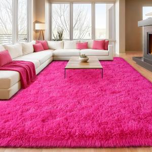 Soft Shaggy for Bedrooms, Hot Pink Area Rug, Fluffy Rugs for Living Room, Cozy Fuzzy Carpet for Kids, Perfect Indoor Decor for Boys and Girls 4x6 Feet
