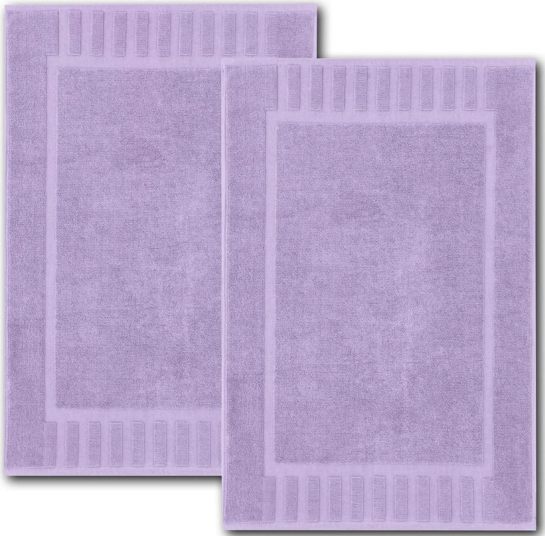 White Classic Luxury Bath Mat Floor Towel Set - Absorbent Cotton Hotel Spa Shower/Bathtub Mats [Not a Bathroom Rug] 22"x34" | 2 Pack | Lavender