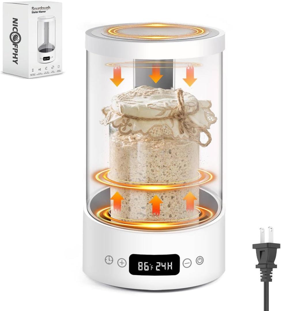 Sourdough Starter Warmer Home Incubator - Upgraded Sour Dough Warmer Box with Double Heating Plates and Warming Dome, 70-100F Precise 1F Thermostat, 24H Timer Fermentation Sourdough Heater Mat Tool