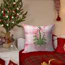 2 x Pink Chinoiserie Christmas Tree Pillow Covers 18x18, Grandmillennial Christmas Decor, Preppy Pink Bow Xmas Tree Plaid Decorative Pillow Covers for Bedroom Living Room Home