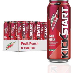 Mountain Dew Kickstart, Fruit Punch, 92mg Caffeine, Vitamins B & C, 80 Calories, 5% Juice, 16 fl oz (12 Count) EXP JUN222026