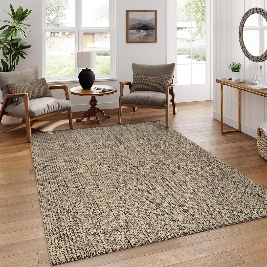LEEVAN Washable Kitchen Rug 5' x 8', Natural Bathroom Rug, Reversible Living Room Rugs, Farmhouse Low Profile Bedroom Rugs, Modern Nursery Carpet for Foyer Laundry/Proch Decor
