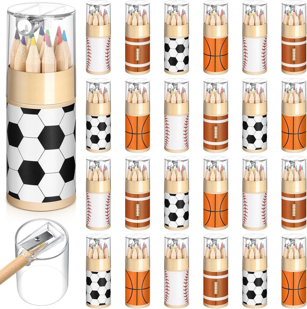 24 Set Sport Mini Drawing Colored Pencils Gift Bulk with Sharpener 3.5" Small 12 Colors Travel Colored Portable Pencil for Adults Art Painting