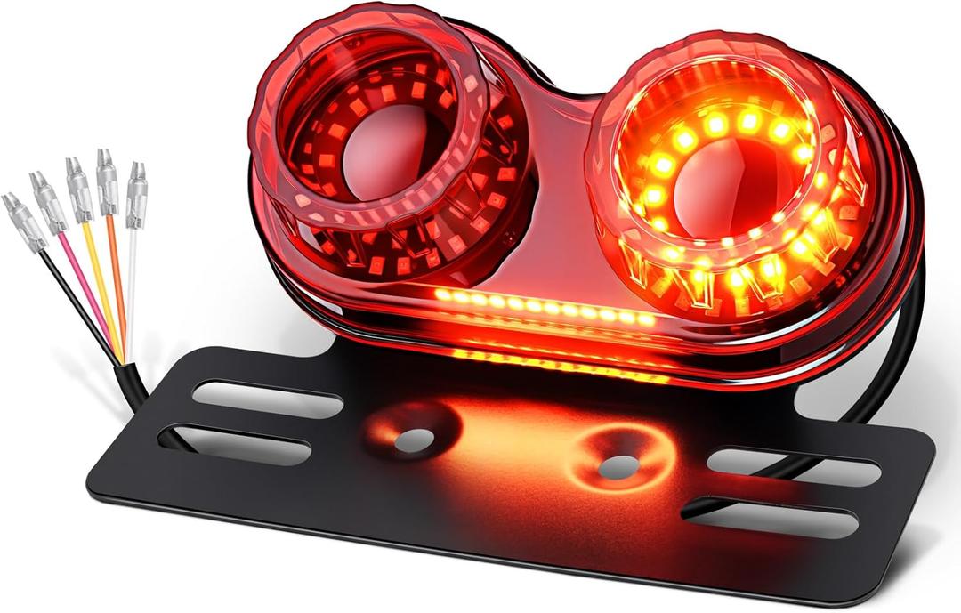 Benlari Upgraded Motorcycle Tail Light, 90LEDs Brake Lights, IP67 Waterproof Turn Signals Running with License Plate Bracket Fit for Street Bike Cruiser Chopper Bobber (Red)