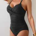 Eomenie One Piece Swimsuit for Women Tummy Control Ruched Bathing Suit Tie Back Slimming Swimsuit (M)