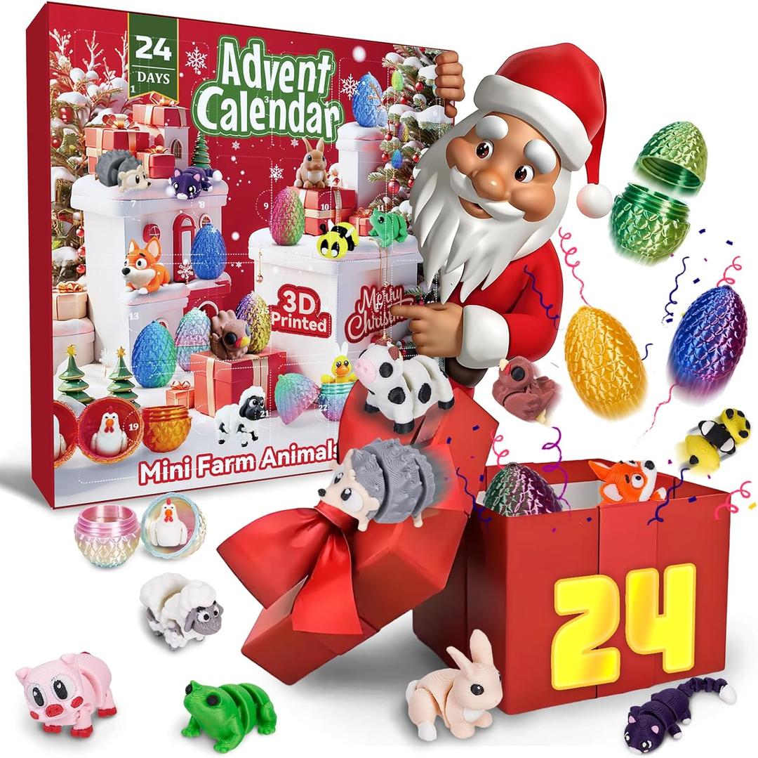 TBOLINE 3D Printed mini Animals Advent Calendar Figurines,Valentines Day Gifts for Kids,Christmas Advent Calendar 2025 for Kids,Easter Basket Essentials