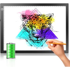 LitEnergy Rechargeable Tracing Light Box, Ultra-Thin Adjustable Battery Powered Artcraft LED Tracer Light Pad Tablet for Drawing, Sketching, Animation, Stenciling, Diamond Art Painting Kits for Adults (04 - 10x15inch rechargeable, BLACK)