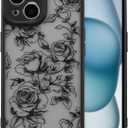 XIZYO for iPhone 15 Case, Floral Flower Cute Aesthetic Case for Women Girls Rose Pattern Slim TPU Bumper Shockproof Protective Cover for iPhone 15 6.1 Inch, Branch Rose/Black