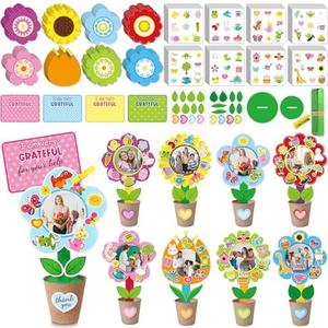 Fuutreo 24 Sets Flower Pot Crafts Kit Thankful Flower Picture Frame Make Your Own Foral Pots Picture Holder Craft Kit Spring for School Classroom DIY Gift Project Activity Graduation Supplies Decor