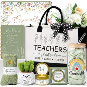 Teacher Appreciation Gifts for Women, Best Teacher Personalized Gifts Funny End of Year Teachers Gift from Student, Birthday Retirement Thank You Gift Baskets for Daycare Teachers w/ Canvas Tote Bag