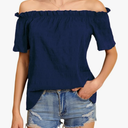 MakeMeChic Women's Off Shoulder Tops Short Sleeve Dressy Casual Spring Summer Blouses Top 2025, Size -L