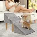 Split Ottoman Dog Ramp for Small Dogs and Cats 2-in-1 Foldable Wooden Pet Ramp and Stairs for Couch and Low Bed, or Ottoman, Non-Slip and Portable, Grey