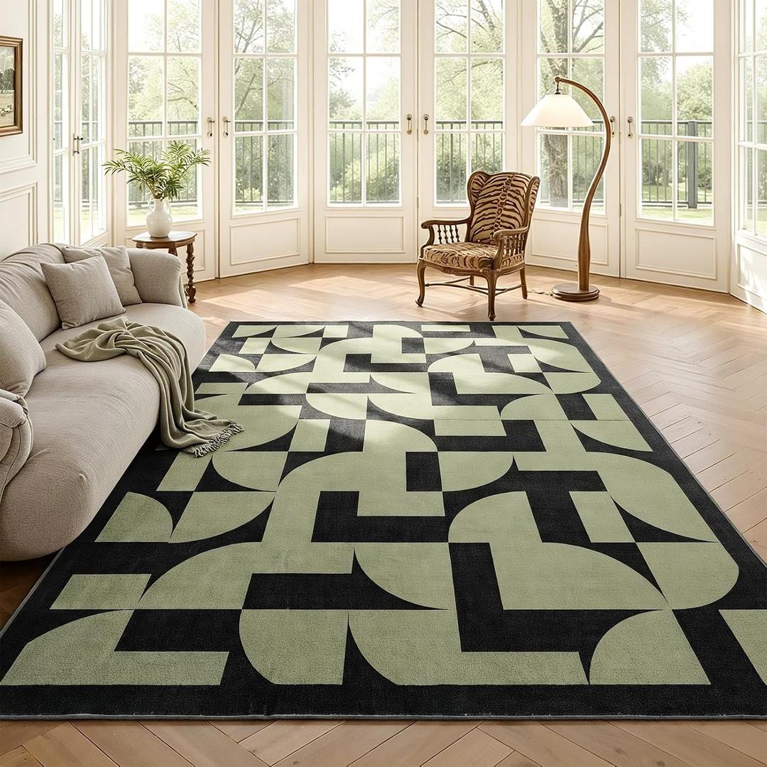 ThreadGlobe Abstract 8x10 Area Rugs Geometric for Living Room, Dark Green