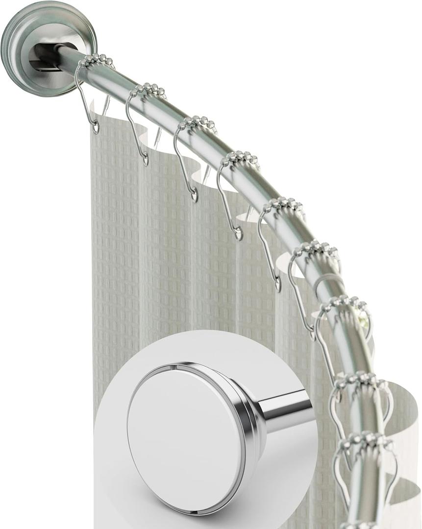 Zenna Home Curved Tension Shower Curtain Rod, Rustproof, Satin Nickel, 50 to 72 Inches  Adjustable Shower Curtain Rod for Bathroom, Easy No Drill Install  NeverRust Tension Shower Curtain Pole (50" to 72", Satin Nickel)